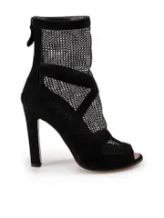 Black Suede Panelled Mesh Heel Sandals