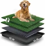 Dog Grass Pee Pads for Dogs with Tray | Extra Large 114×86 cm | 2× Dog Artificial Grass Pads Replacement| Rapid Drainage | 2 Training Pads | Indoor Dog Litter Box