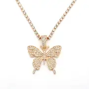 Nevenka Sparkly Butterfly Rhinestone Pendant Necklaces for Women and Girls-Gold