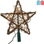 Whimsical 5-Point Rattan Star Treetop with 10 UL Listed Lights for Christmas