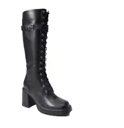Hara Lace-Up Boot Womens Casual Black Leather Combat Chunky Heel Shoe Sz 7 New