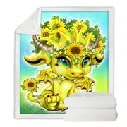 Cute Fantasy Creature Sunflower Lil Dragon Throw Blanket