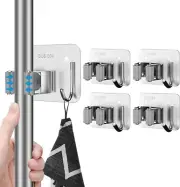 Mop Broom Holder 4 Pcs Mop Holder Broom Holder Wall Mounted Silver