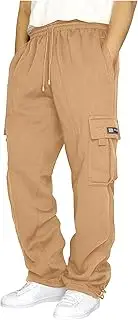 [RGCKle] Men's Tech Fleece Open Bottom Cargo Sweatpants with Pockets Loose Fit Joggers Drawstring Athletic Workout Gym Pants, Yellow, Large