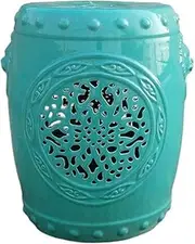 Ceramic Drum Table Decorative Garden stools, Decorative Ceramic Garden Stool, Glazed Hollow Lion's Head Shoe Changing Stool Drum Stool, Suitable for Outdoor Garden,(Green)