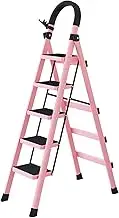 EKDJSN Folding Step Stool Lightweight with Tool Rack, Multipurpose Collapsible Loft Ladder Portable with Handrails, Anti-Slip Pedals, for Household, Indoor and Outdoor (Color : Pink, Size : 5 Steps