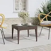 Side Table Brown 50x50x38 cm Poly Rattan and Tempered Glass Home Accent
