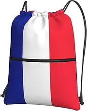 EdWal French Flag Print Drawstring Backpack Gym Bags Sports Bags With Zipper Pocket For Travel Swimming Beach, Black, One Size