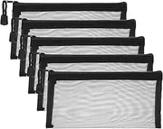 uxcell A6 Mesh Zipper Pouch Bags, 5 PCS Mesh Bags with Zipper Plastic Storage Pocket for Organizing File Beads Office Home Supplies, 10x20cm, Black