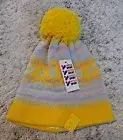 InterSport Yellow Wool Ski Hat Pom Pom Snowflake Knit Beanie Cap Vintg. USA New