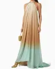 $600 STAUD Chiffon Positano Dress Gown Maxi Ombre Halter Chain Sz Large