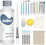 1DFAUL Clay Glaze with Air Dry Clay Tools Kit, 29PCS Clay Sculpting Tools, Polymer Clay Kit and Clay Varnish, Pottery Tool kit for Sculpting, Modeling, Shaping, Matte, Scratch Resistant (Matte)