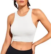 [MISDENK] Womens Ribbed Crop Top Sleeveless Basic Workout Tank Tops Fitness Sport Running Yoga Shirts Tops No Padding
