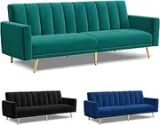 ALFORDSON Convertible Sofa Bed Adjustable Recliner, Modern 3-Seater Armchair Lounge with Velvet Upholstery and Tufted Design, 197 cm, Green