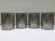 Four Culver Double Rocks Glasses Hand Silk Screened Quartz Silver, NEW!