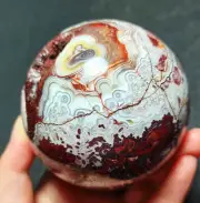 TOP 495G Natural Polished Mexico Banded Agate Crystal Sphere Ball Healing YY774