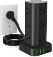 Power Strip Tower with Multiple Outlets, Flat Plug Surge Protector Tower Extensi