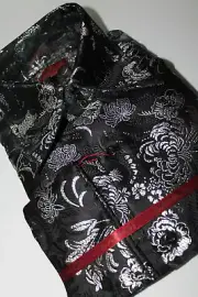 Mens P25 Sangi Tuscany Coll. Designer Woven Shirt Black Metallic Silver Tropical