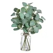 Artificial Eucalyptus Stems in Glass Vase with Faux Water,15" Fake Grey Green