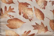 Printed Fabric Tablecloth, 60"x84" Oval, HARVEST,FALL METALLIC LEAVES, taupe ,NB