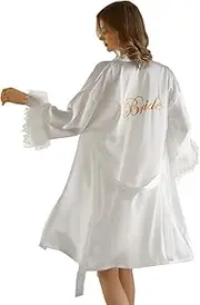 [HieoAnir] Women's Lace Trim Bride Bridesmaid Robes Silk Like Bridal Party Robes for Wedding Robes, Embroidered Satin Kimono