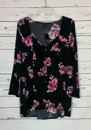 TORRID Women's Plus Size 0 Black Pink Floral Long Sleeve Tunic Top NEW With TAGS