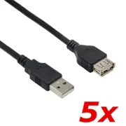 5 PACK 10FT USB 2.0 Repeater Extension Extender Type-A Male to Female Cable Cord