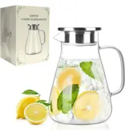 58oz Glass Pitcher with Lid 1700ml Heat Resistant Borosilicate Glass Carafe