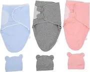 HAWILLOSCH 3Sets Swaddle Blankets with Hats Pure Cotton Newborn Sleep Sacks for Boys Versatile Nursery Wraps for Cozy Napping Sleeping Full Body Protection Comfort