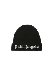 Palm Angels Kids Logo Embroidered Turn-Up Brim Beanie 1,2 Black