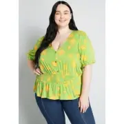 Size 2x • ModCloth • Mod cloth • An Affinity For Fun Blouse • 90s Lime Peasant