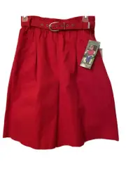Vintage 90s Golf Shorts Womens 8 Red Pleated Bermuda Mom Belted Elastic Waist