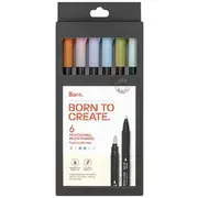 Born Professional Brush Dual-Tip Markers Pastel 6 Pack