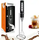 Black Handheld Milk Frother Wand with Stand for Coffee, Rechargeable E...