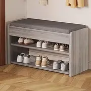 Hbluefat Shoe Bench with Cushion, 2-Tier Wooden Shoe Rack Bench for Home Hallway, Bedroom, Living Room (Grey)