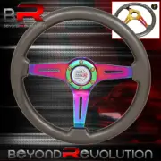 345mm Neo Chrome Gunmetal 6Bolt Steering Wheel Type-R Horn Button Universal (for: Fiat)