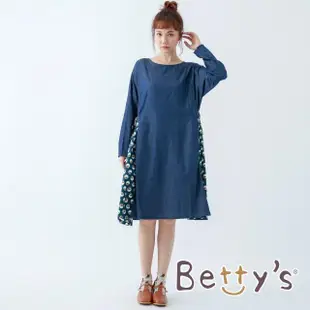 【betty’s 貝蒂思】拼接貓咪印花牛仔洋裝(深藍)