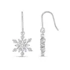 925 Sterling Silver Cubic Zirconia Snowflake Dangle Earrings with Fish Hook