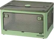 Stacked Storage Bins Stackable Plastic Container with Handle Lid Clothes Wardobe Organiser Toy Book Box Foldable 5 Side Open Wheel 55L Green