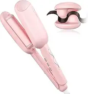Waver Curling Iron, Beach Waves Curling Wand, Ionic Hair Waver with Anti-Scald Hair Crimper, Easy to Use, 2 Barrel Hair Crimper for Short Hair Women, Pink, 1.25 Inch