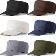 [Eurzom] 6 Pcs Military Style Hat Cadet Cap Army Basic Army Vintage Cap Adjustable Cotton Twill Flat Top Hats for Men Women