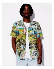 [Kenji] Earthly Delights Print Short Sleeve Rayon Shirt in Green