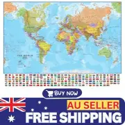 MAP OF THE WORLD POSTER FLAGS GIANT SIZE 120x80CM WALL PRINT TRAVEL