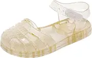 OMGard Toddler Jelly Sandals for Girls Jellies Shoes T-Strap Soft Clear Flats Black Slippers Size 8 Retro Slides Summer Beach Glitter Slingback