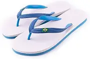 [R-ISLAND] Men's Flip Flops Brazil Logo Adult Flip Flops Great for Home Beach Pool, White-and-blue, 11 AU