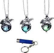 [AlterImage] Fiery Dragon Wings of Fire Necklace Glow In The Dark Set of 3 Luminous Jewelry Green Blue & Sky Blue Includes UV Light, Adult, Stainless Steel, No Gemstone