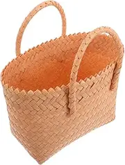 [CALLARON] Plastic Woven Beach Bag Rattan Look Tote Handbag Summer Travel Purse Faux Wicker Handbag for Women