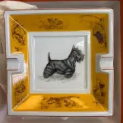 HERMES PARIS Ashtray Dog Pattern Ceramic Yellow Black White Unused New