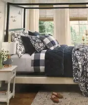 Buffalo Check Quilt Black/White Twin New wit Tags Reverses /Stripes Grandinroad