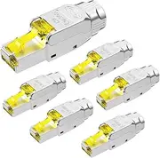 CAT6 RJ45 Connector Tool-Free Shielded CAT6 Connector Toolless for 23 to 26 AWG Network Cable(6pcs)